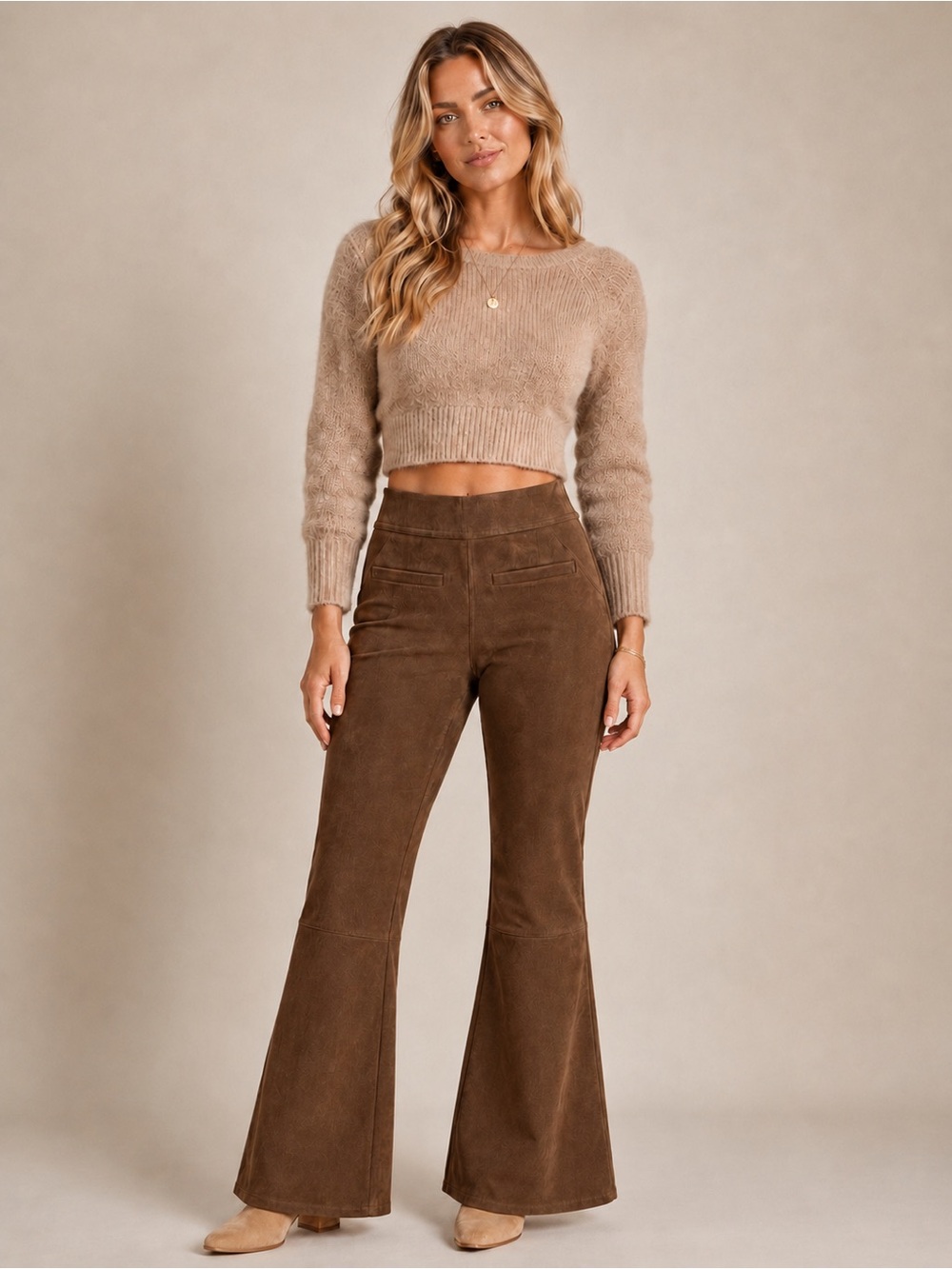 Anthropologie Chocolate Brown Suede-Effect Bootcut Flares